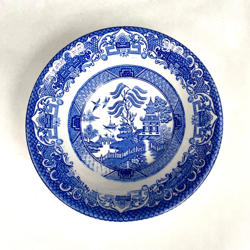 Old Willow English Ironstone Bowl Staffordshire England Blue White